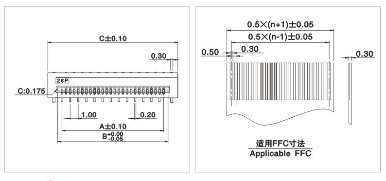 0.5mm Pitch FPC Non-ZIF Non-Lock Vertical SMT Connector 0.5mm Pitch FPC Non-ZIF Non-Lock Vertical SMT Connector