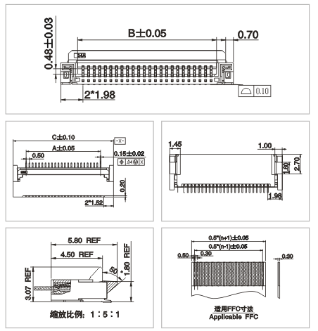 0.5mm Pitch FPC ZIF Front-Insertion Rear-Flip Type, H=2.0mm 0.5mm Pitch FPC ZIF Front-Insertion Rear-Flip Type, H=2.0mm
