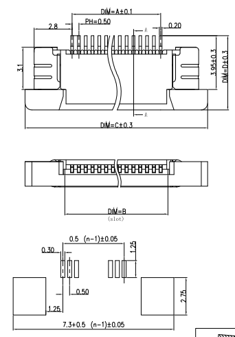 FPC 0.5mm Pitch 2.0H Drawer Bottom Contact Full Shield FPC 0.5mm Pitch 2.0H Drawer Bottom Contact Full Shield
