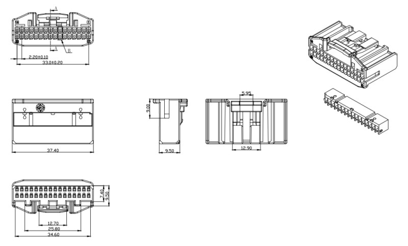 [1318747-1] 2.2Pitch 32P Wire End Male Housing