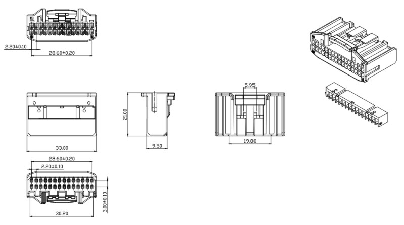 [1565380-1] 2.2Pitch 28P Wire End Male Housing