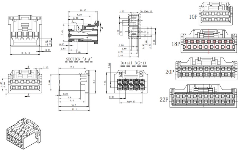 [501646] PH2.0 Double Row Terminal Connector Housing