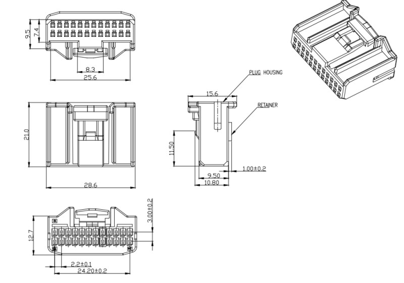 [1318917-1] 2.2Pitch 24P Wire End Male Housing